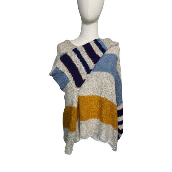 Favlux Oversized Striped Boucle Knit Sweater Gray Blue Mustard Large Cozy Soft - Picture 8 of 9